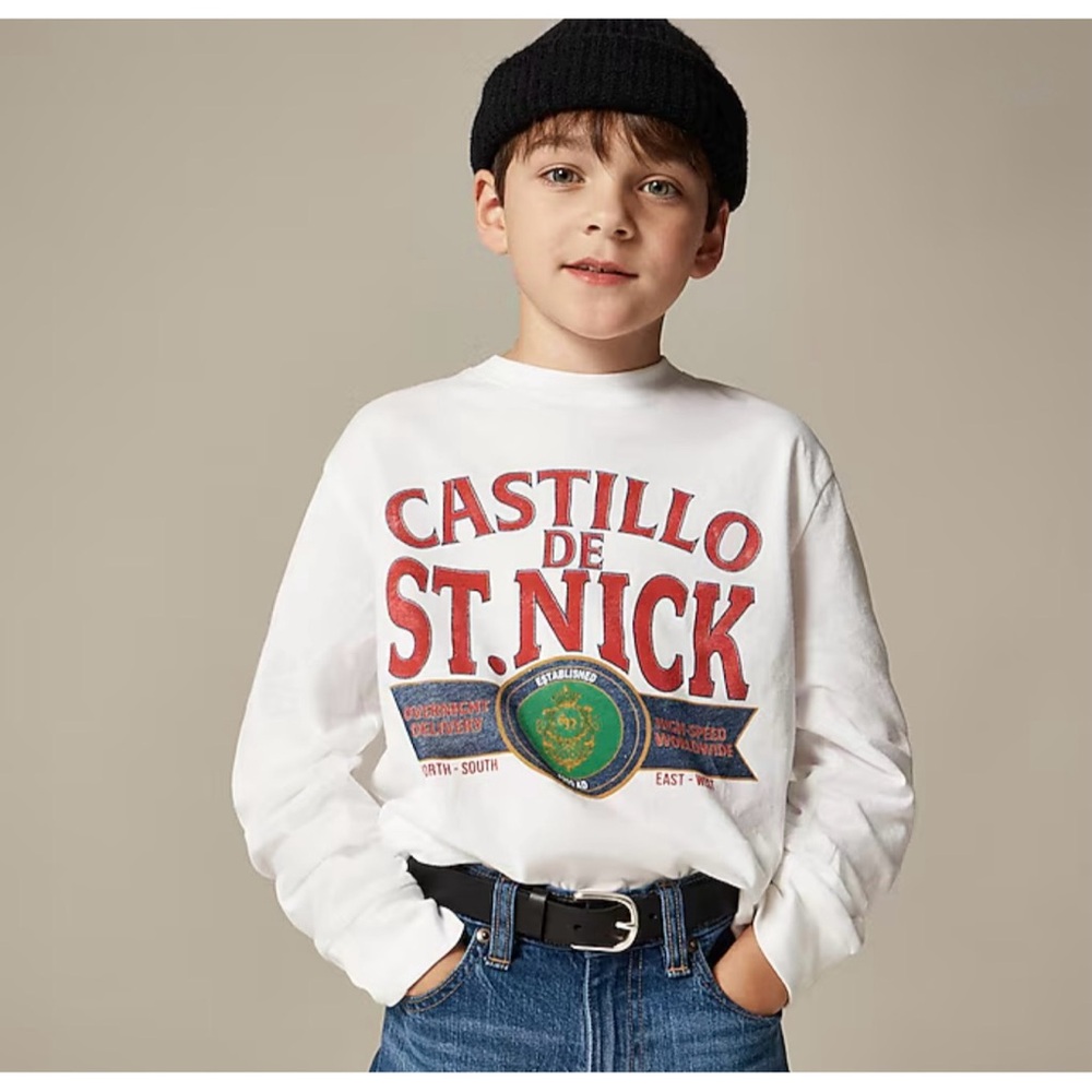 NWT J. Crew Crewcuts Kids' Long-sleeve "St. Nick" Graphic T-shirt White